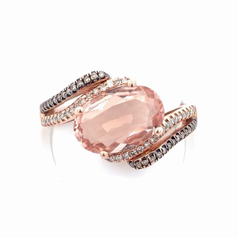 EFFY 14K Rose Gold Oval Morganite Cognac White Diamond Bypass Cocktail Ring